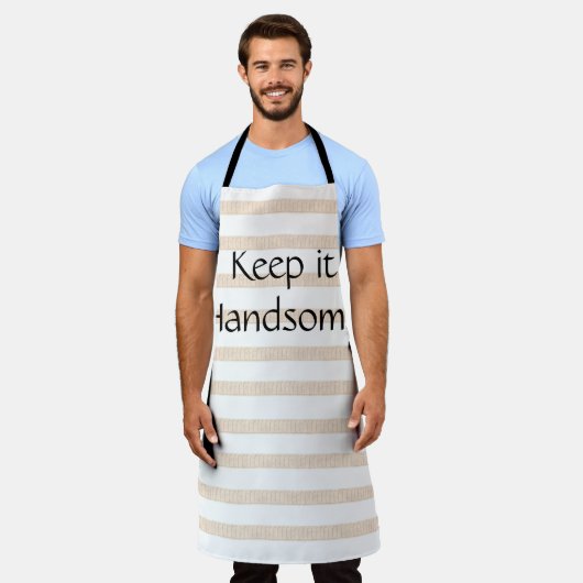 Beige Stripe All-in-Print Apron Houd het handig Schort (Gedragen)