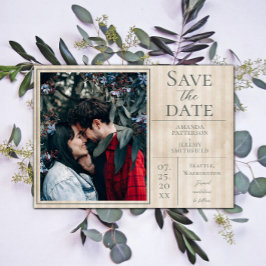 Beige  Striped Foto slaat de datum op Save The Date