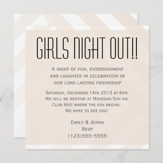 Beige Striped Girls Night Out Uitnodiging (Voorkant / Achterkant)
