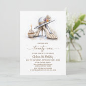 Beige Striped High Heel Shoes 21st Birthday Party Kaart (Staand voorkant)