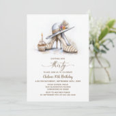 Beige Striped High Heel Shoes 30th Birthday Party Kaart (Staand voorkant)