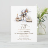 Beige Striped High Heel Shoes 50th Birthday Party Kaart (Staand voorkant)