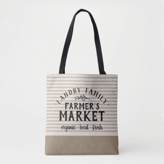 Beige Stripes Custom Farmer's Market Tote Bag (Voorkant)