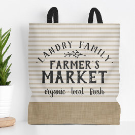 Beige Stripes Custom Farmer's Market Tote Bag