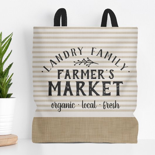 Beige Stripes Custom Farmer's Market Tote Bag