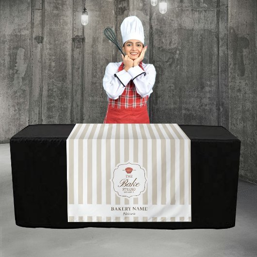 Beige Stripes Logo Table Pop Up Shop Vendor Runner Wandkleed