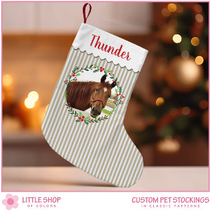 Beige Stripes Paardenmonogram Foto  Kleine Kerstsok