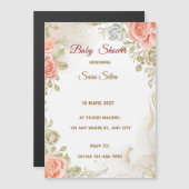 Beige Studded By Flowers Baby Shower Invitation Magnetische Uitnodiging (Voorkant / Achterkant)