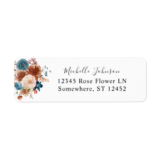 Beige & Stusty Blue Floral Return Address Label (Voorkant)