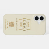Beige Stylish Minimalist Business Logo & QR Code iPhone 16 Hoesje (Achterkant horizontaal)