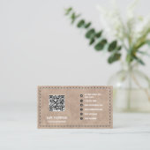 Beige Suede Leather Business QR-code Visitekaartje (Staand voorkant)