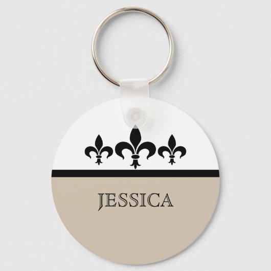 Beige Swanky Fleur De Lis Sleutelhanger (Voorkant)