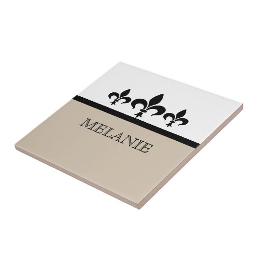 Beige Swanky Fleur De Lis Tegel Tegeltje (Zijkant)