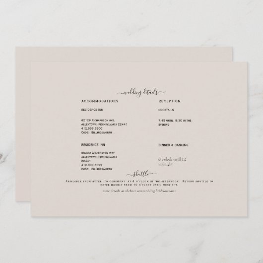 Beige Swash Detail Invitation Kaart (Voorkant / Achterkant)