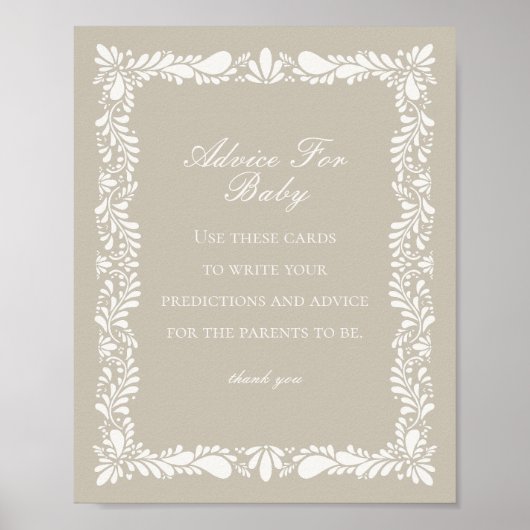 Beige Talavera Tegel Advies voor Baby shower Game Poster (Voorkant)