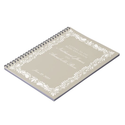 Beige Talavera Tegel Bruidsbrieven Bruid & Bruideg Notitieboek (Linkerzijde)