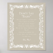 Beige Talavera Tegel Dont Say Baby shower Game Poster (Voorkant)