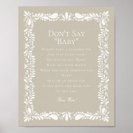 Beige Talavera Tegel Dont Say Baby shower Game Poster