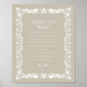 Beige Talavera Tegel Dont Say Baby shower Game Poster
