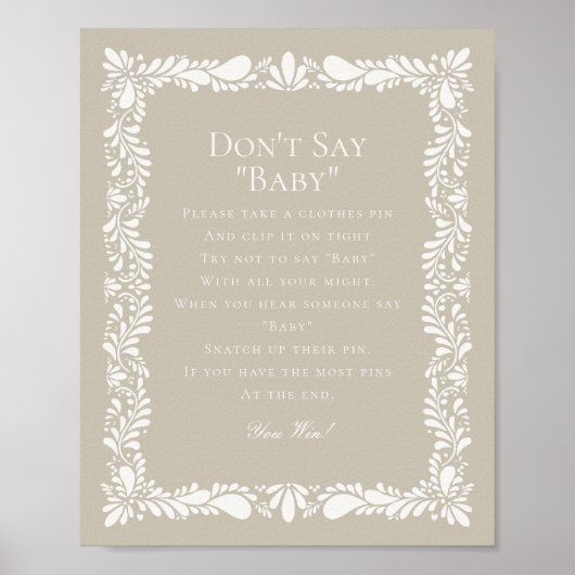 Beige Talavera Tegel Dont Say Baby shower Game Poster (Voorkant)