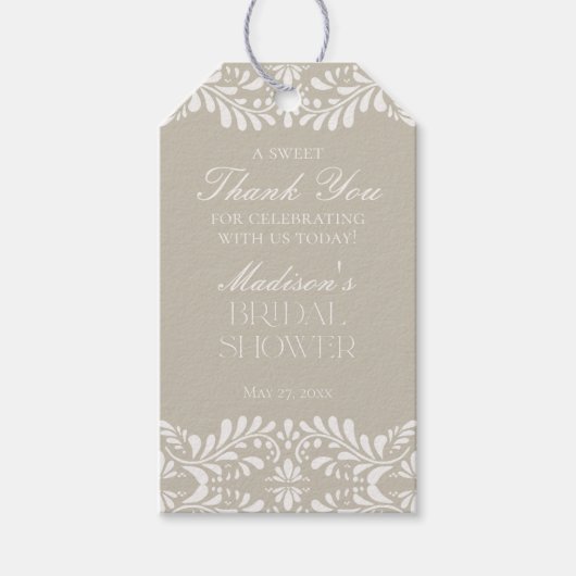 Beige Talavera Tegel Fiesta Bruiloftsshower Favori Cadeaulabel (Voorkant)
