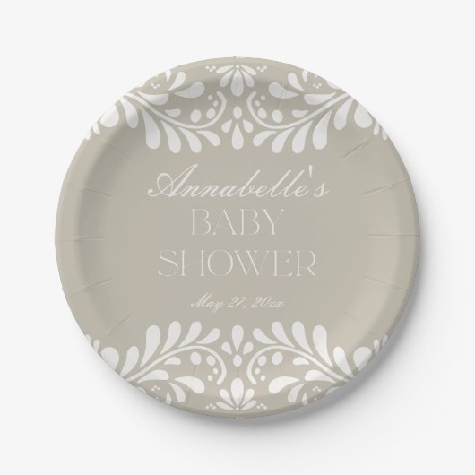 Beige Talavera Tegel Spaans Fiesta Baby shower Papieren Bordje (Voorkant)