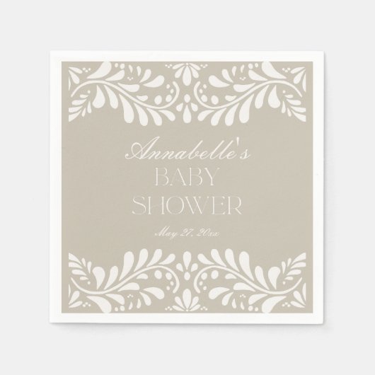 Beige Talavera Tegel Spaans Fiesta Baby shower Servet (Voorkant)