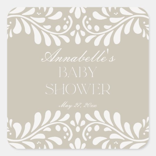 Beige Talavera Tegel Spaans Fiesta Baby shower Vierkante Sticker (Voorkant)