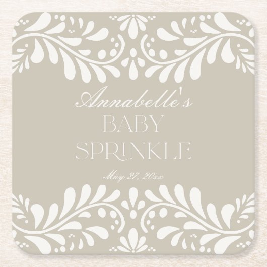 Beige Talavera Tegel Spaans Fiesta Baby Sprinkle Kartonnen Onderzetters (Voorkant)