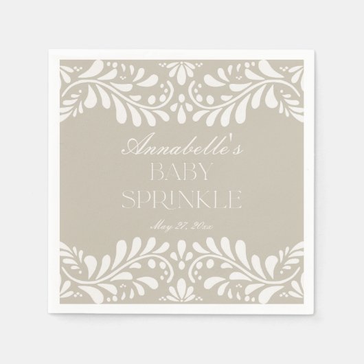 Beige Talavera Tegel Spaans Fiesta Baby Sprinkle Servet (Voorkant)