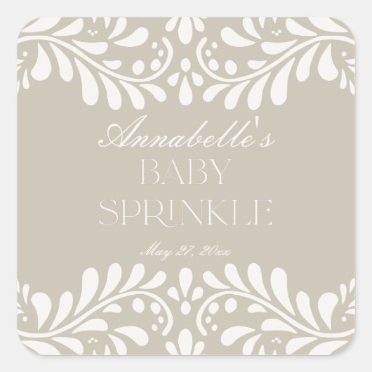 Beige Talavera Tegel Spaans Fiesta Baby Sprinkle Vierkante Sticker (Voorkant)
