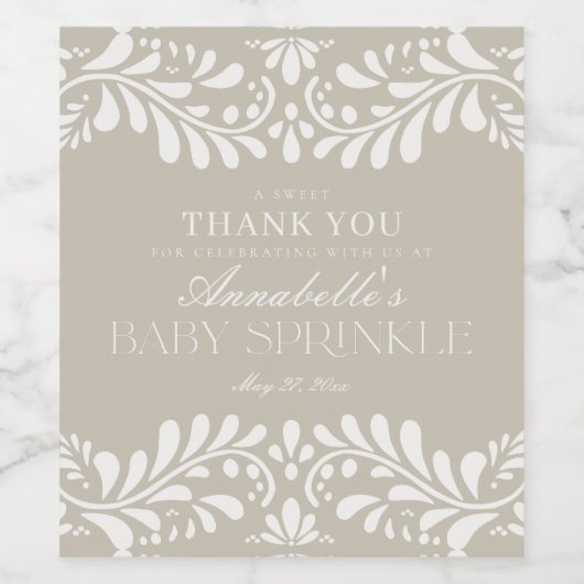 Beige Talavera Tegel Spaans Fiesta Baby Sprinkle Wijn Etiket (Enkel label)