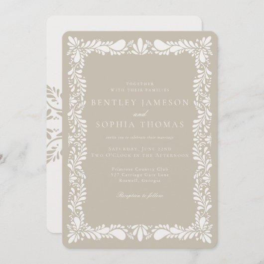 Beige Talavera Tegel Spaans Fiesta bruiloft Kaart (Voorkant / Achterkant)