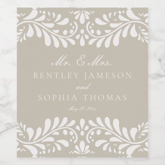 Beige Talavera Tegel Spaans Fiesta bruiloft Wijn Etiket (Enkel label)