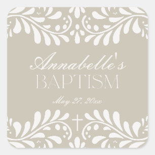 Beige Talavera Tegel Spaans Fiesta Doopgunst Vierkante Sticker