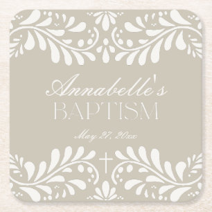 Beige Talavera Tegel Spaans Fiesta Doopsel Kartonnen Onderzetters