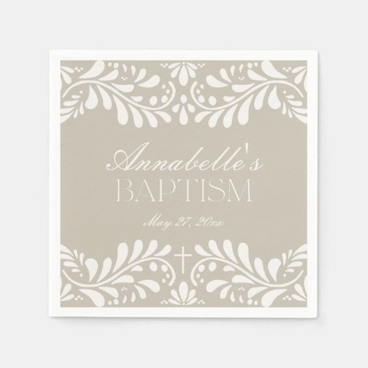 Beige Talavera Tegel Spaans Fiesta Doopsel Servet (Voorkant)