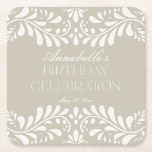 Beige Talavera Tegel Spaans Fiesta verjaardagsfees Kartonnen Onderzetters