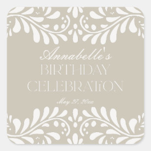 Beige Talavera Tegel Spaans Fiesta Verjaardagsguns Vierkante Sticker