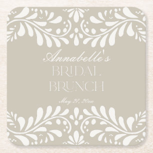 Beige Talavera Tegel Spaanse Fiesta Bruids Brunch Kartonnen Onderzetters