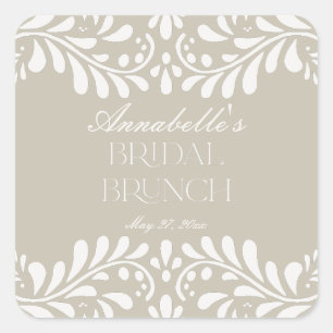 Beige Talavera Tegel Spaanse Fiesta Bruids Brunch Vierkante Sticker