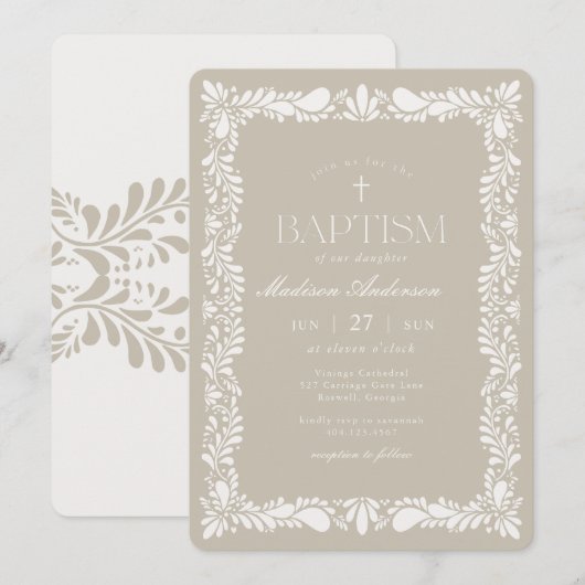 Beige Talavera tegel Spaanse Fiesta Doopfeest Kaart (Voorkant / Achterkant)