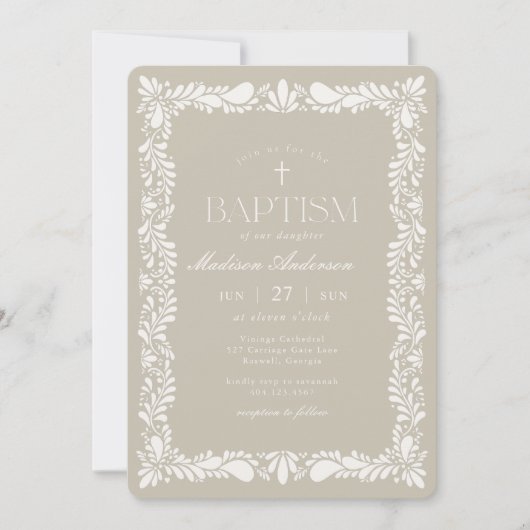 Beige Talavera tegel Spaanse Fiesta Doopfeest Kaart (Voorkant)