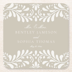 Beige Talavera Tegel Spaanse stijl Fiesta bruiloft Kartonnen Onderzetters