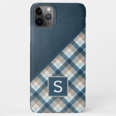 Beige Tan Bruin Donkerblauw Plaid Gingham Patroon iPhone Hoesje (Achterkant)