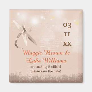 Beige Tan Dragonfly Rural Wedding Save the Date Magneet