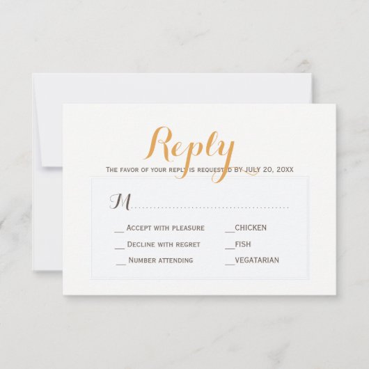 Beige tan eenvoudige bruiloft reactie maaltijd keu RSVP kaartje (Voorkant)