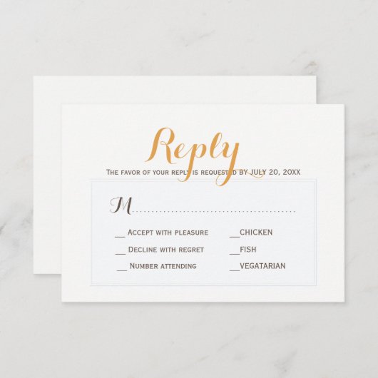 Beige tan eenvoudige bruiloft reactie maaltijd keu RSVP kaartje (Voorkant / Achterkant)