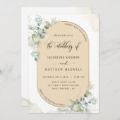 Beige Tan, Eucalyptus Oval Arch, Greenery Wedding Kaart (Voorkant / Achterkant)