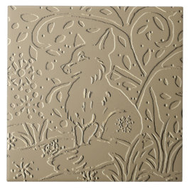 Beige Tan Fox Embossed Woodland Winter Tegeltje